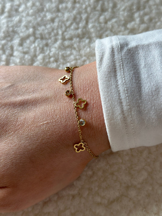 Armband klavertjes diamantjes - goud